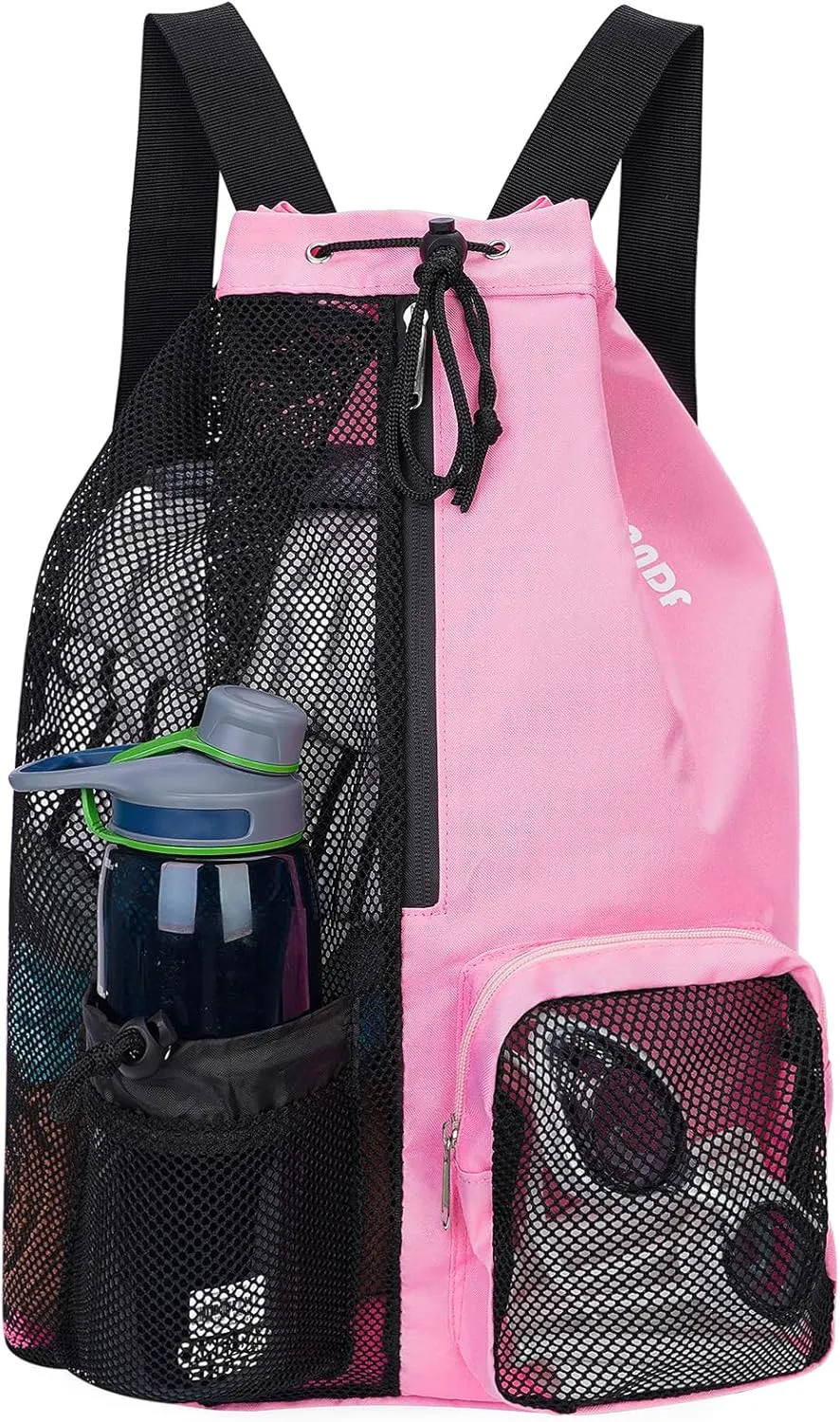 WANDF Swim Bag Mesh Drawstring Backpack with Wet Pocket for Swimming, Gym, and Workout Gear