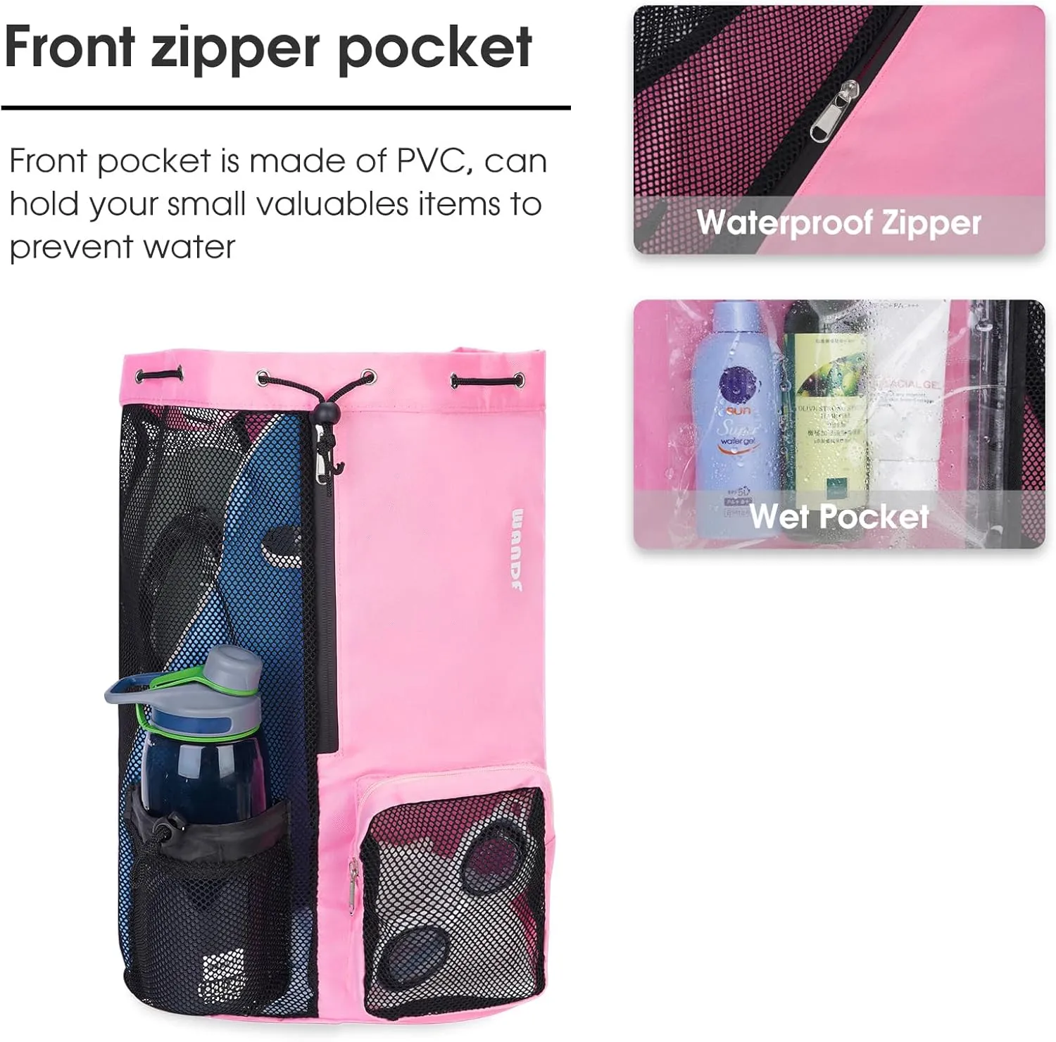 WANDF Swim Bag Mesh Drawstring Backpack with Wet Pocket for Swimming, Gym, and Workout Gear