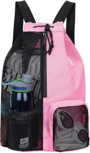 WANDF Swim Bag Mesh Drawstring Backpack with Wet Pocket for Swimming, Gym, and Workout Gear