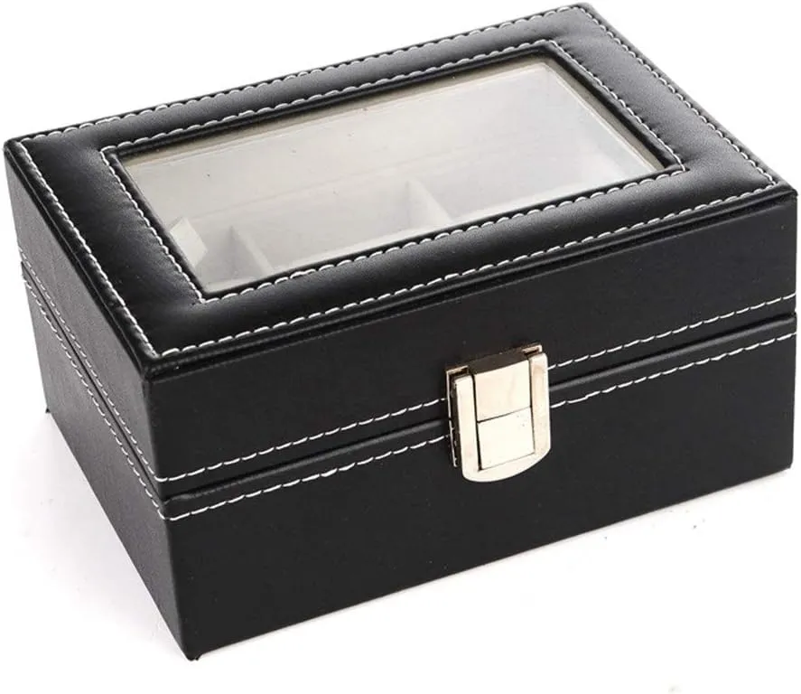 Watch Box 3 Slot Black Watch Storage Box Metal Buckle Leather Watch Box for Men and Women