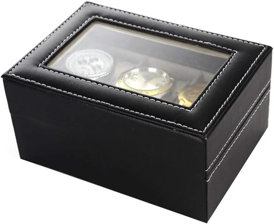 Watch Box 3 Slot Black Watch Storage Box Metal Buckle Leather Watch Box for Men and Women