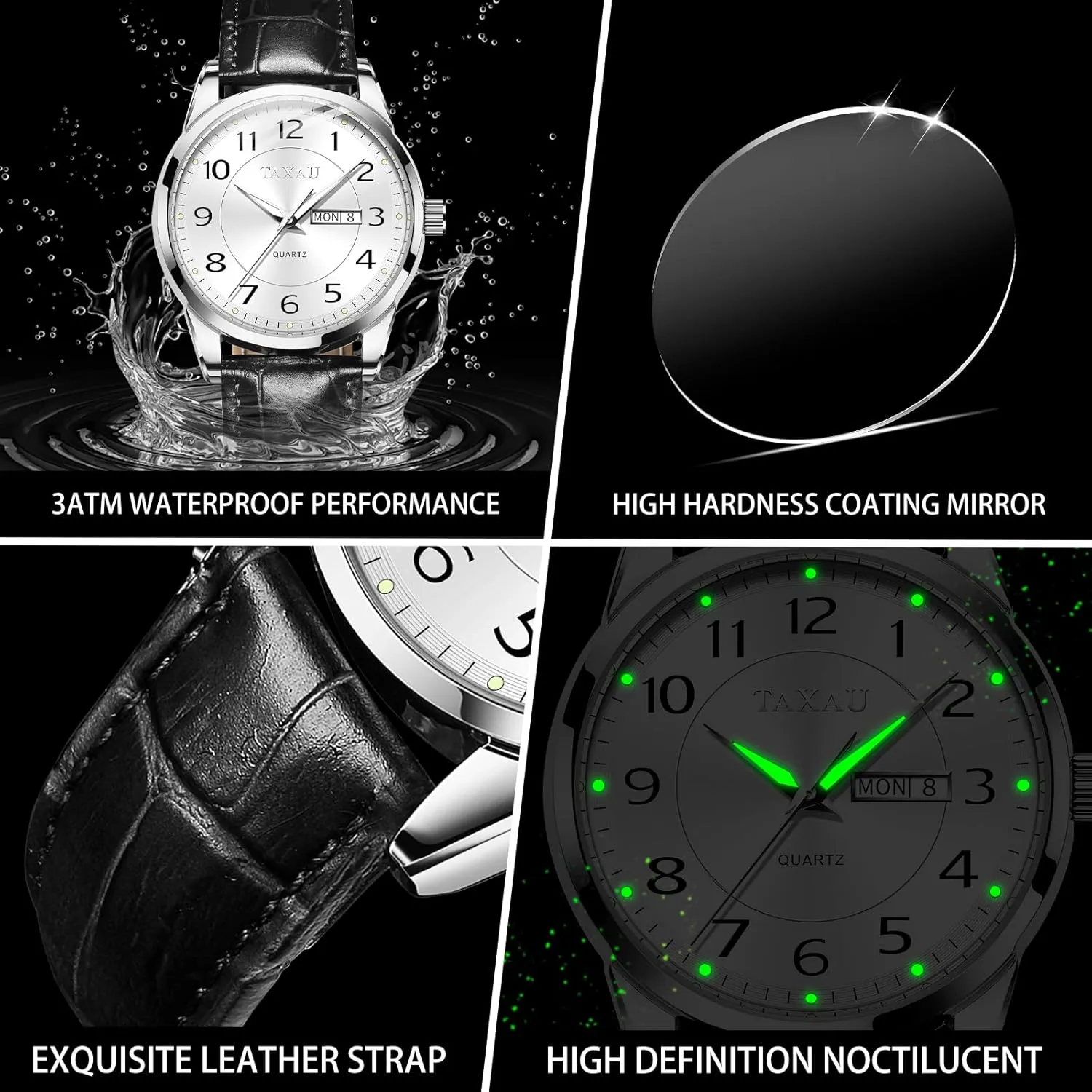 Watch Men,Big Face Watch for Men,Leather Band Wrist Man Watches,Classic Date Day Watches Mens Analog Waterproof Relojes para Hombres Blue/Gray/White/Black Dial