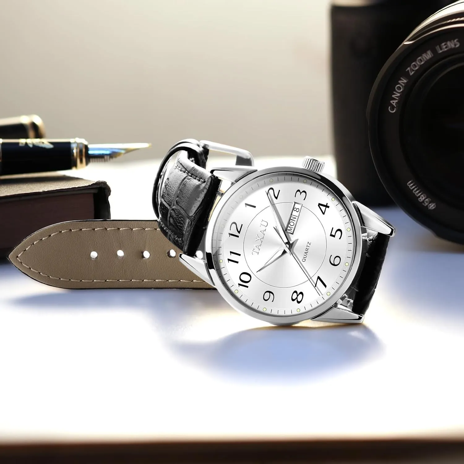 Watch Men,Big Face Watch for Men,Leather Band Wrist Man Watches,Classic Date Day Watches Mens Analog Waterproof Relojes para Hombres Blue/Gray/White/Black Dial