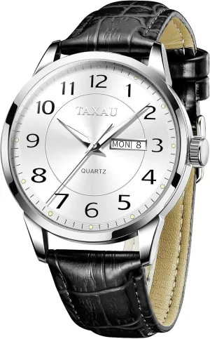 Watch Men,Big Face Watch for Men,Leather Band Wrist Man Watches,Classic Date Day Watches Mens Analog Waterproof Relojes para Hombres Blue/Gray/White/Black Dial