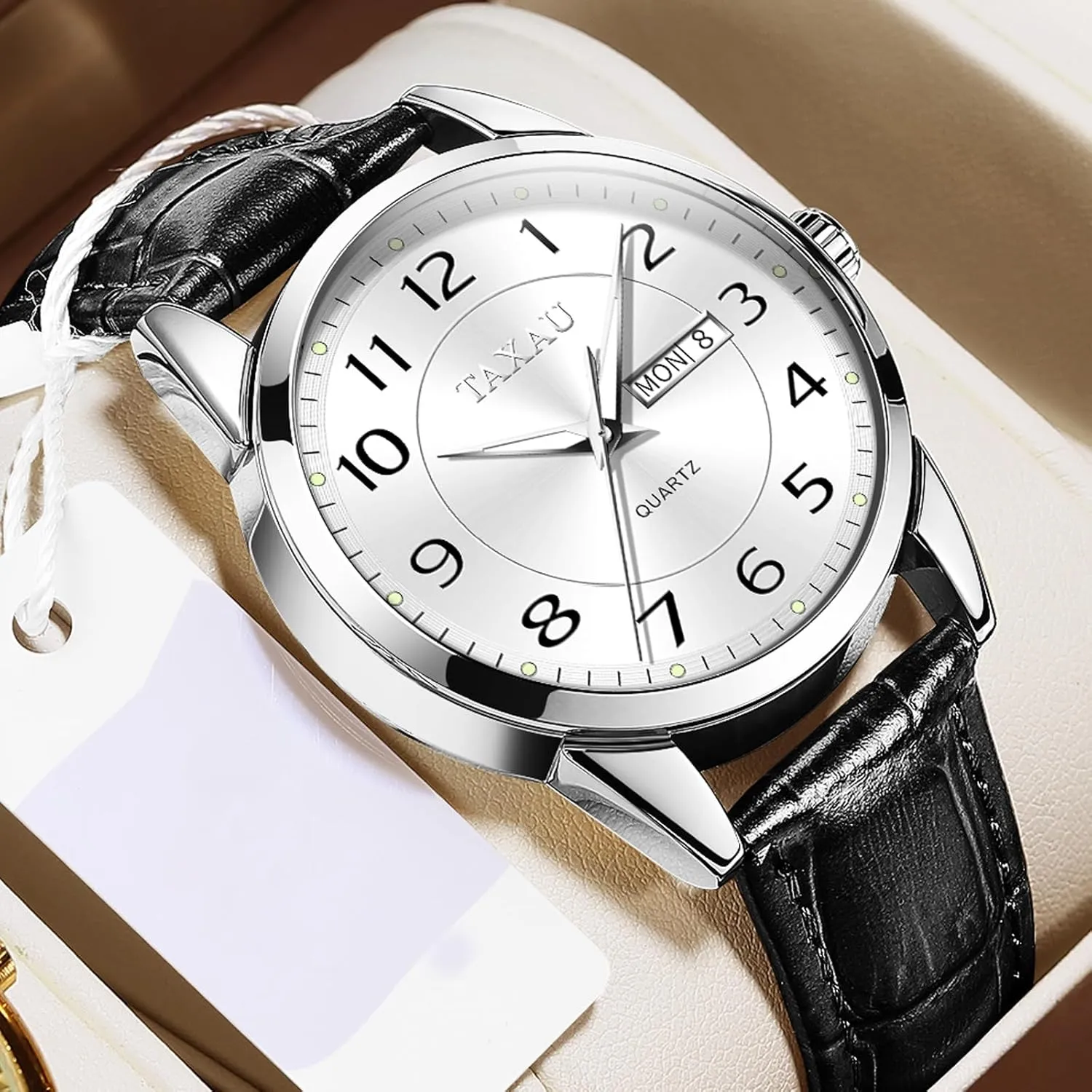 Watch Men,Big Face Watch for Men,Leather Band Wrist Man Watches,Classic Date Day Watches Mens Analog Waterproof Relojes para Hombres Blue/Gray/White/Black Dial