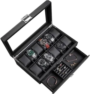 Watch Roll Watch Case Watch Stand Watch Box Watch Box Earrings Necklace Leather Drawer Storage Box With Lock Transparent Glass Top Cover Watch Winder Watch Organizer ( Color : Onecolor , Size : 12 Epi