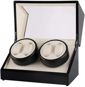 Watch Winder for 4 Watches, Wood Shell Piano Paint Exterior, Carbon Fiber Leather, Extremely Silent Motor Watches Durable/White