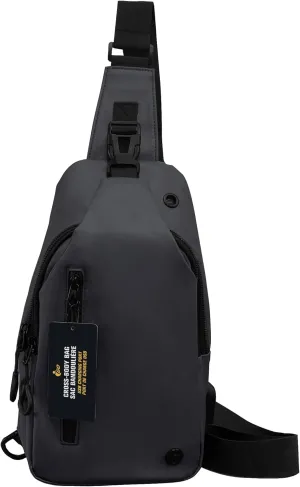 Water Repellent Cross-Body Sling Bag with USB Charging Port for Hiking, Travel, Sports, Running (Grey)