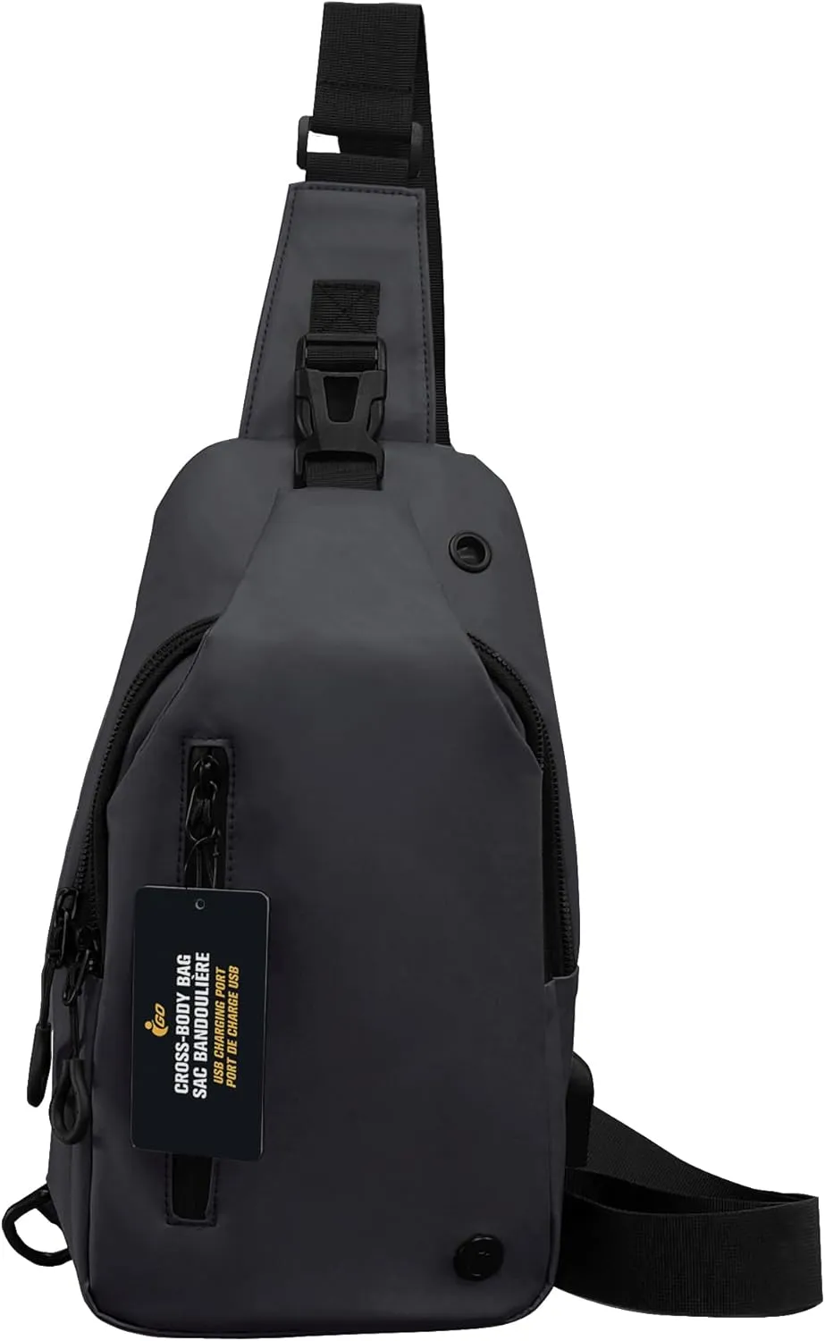 Water Repellent Cross-Body Sling Bag with USB Charging Port for Hiking, Travel, Sports, Running (Grey)