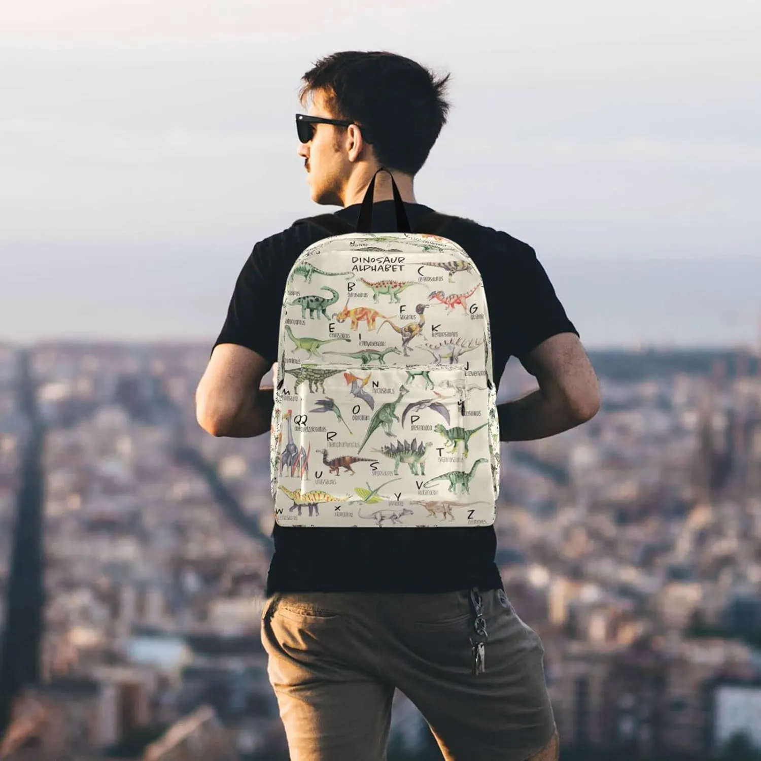 Watercolor Dinosaur Alphabet Large Durable Laptop Backpack, Portable Travel Bag for Boys Girls School Bookbag Work Fit 15.6 Inch Notebook