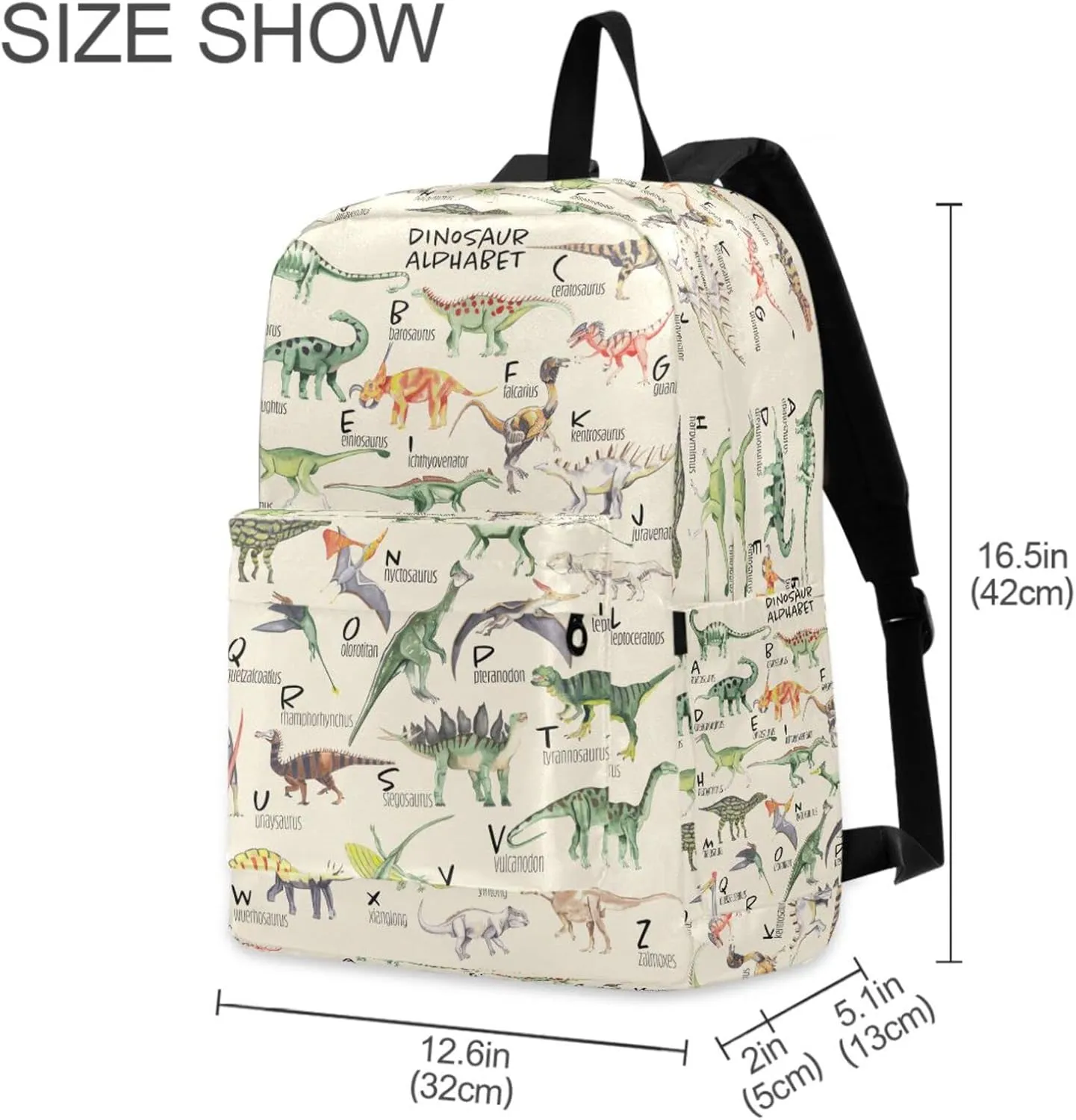 Watercolor Dinosaur Alphabet Large Durable Laptop Backpack, Portable Travel Bag for Boys Girls School Bookbag Work Fit 15.6 Inch Notebook