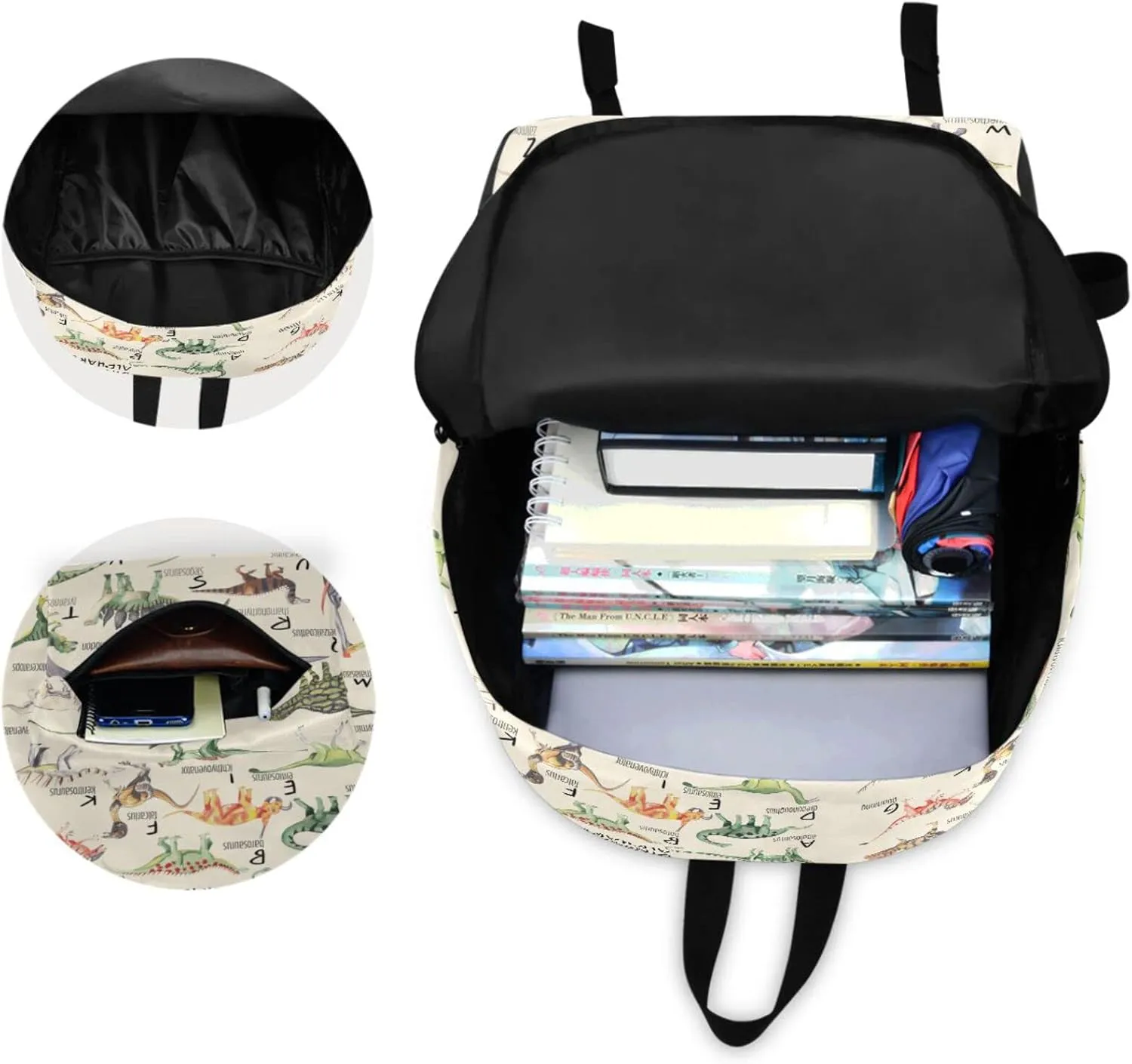 Watercolor Dinosaur Alphabet Large Durable Laptop Backpack, Portable Travel Bag for Boys Girls School Bookbag Work Fit 15.6 Inch Notebook