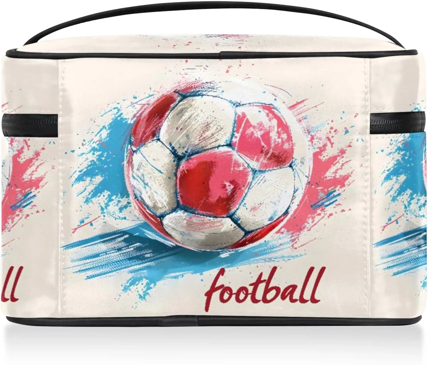 Watercolor Soccer Travel Toiletry Bag Large Capacity Makeup Case Organizer with Handle Cosmetic Case for Women Girls