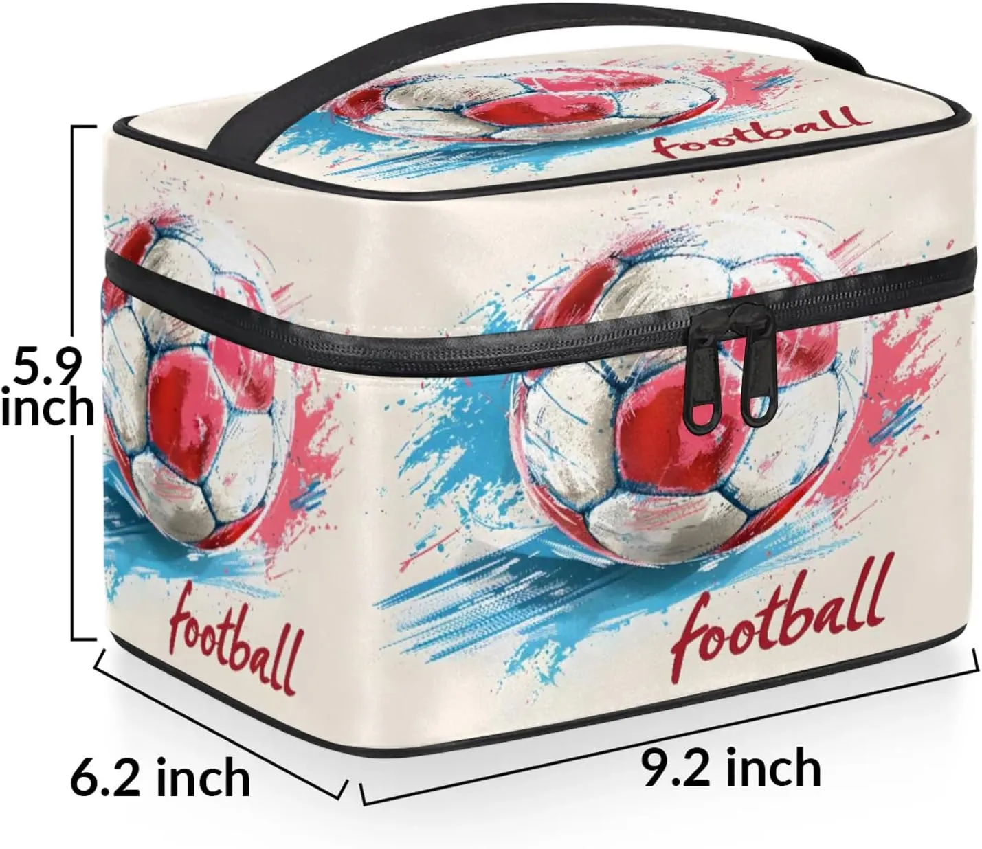 Watercolor Soccer Travel Toiletry Bag Large Capacity Makeup Case Organizer with Handle Cosmetic Case for Women Girls