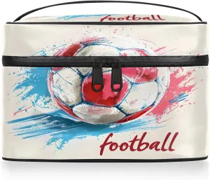 Watercolor Soccer Travel Toiletry Bag Large Capacity Makeup Case Organizer with Handle Cosmetic Case for Women Girls