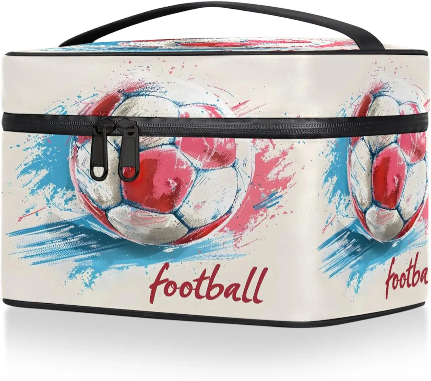 Watercolor Soccer Travel Toiletry Bag Large Capacity Makeup Case Organizer with Handle Cosmetic Case for Women Girls