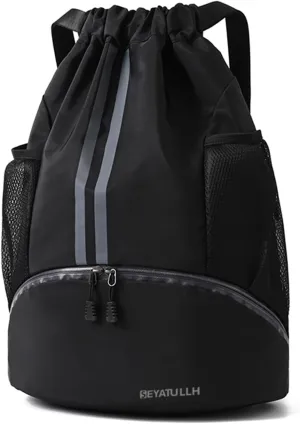 Waterproof Drawstring Gym Backpack with Shoe Compartment & Wet Pocket - 20L Lightweight Sports Bag for Men/Women,Soccer,Basketball,Swimming,Beach,Travel(Black1)