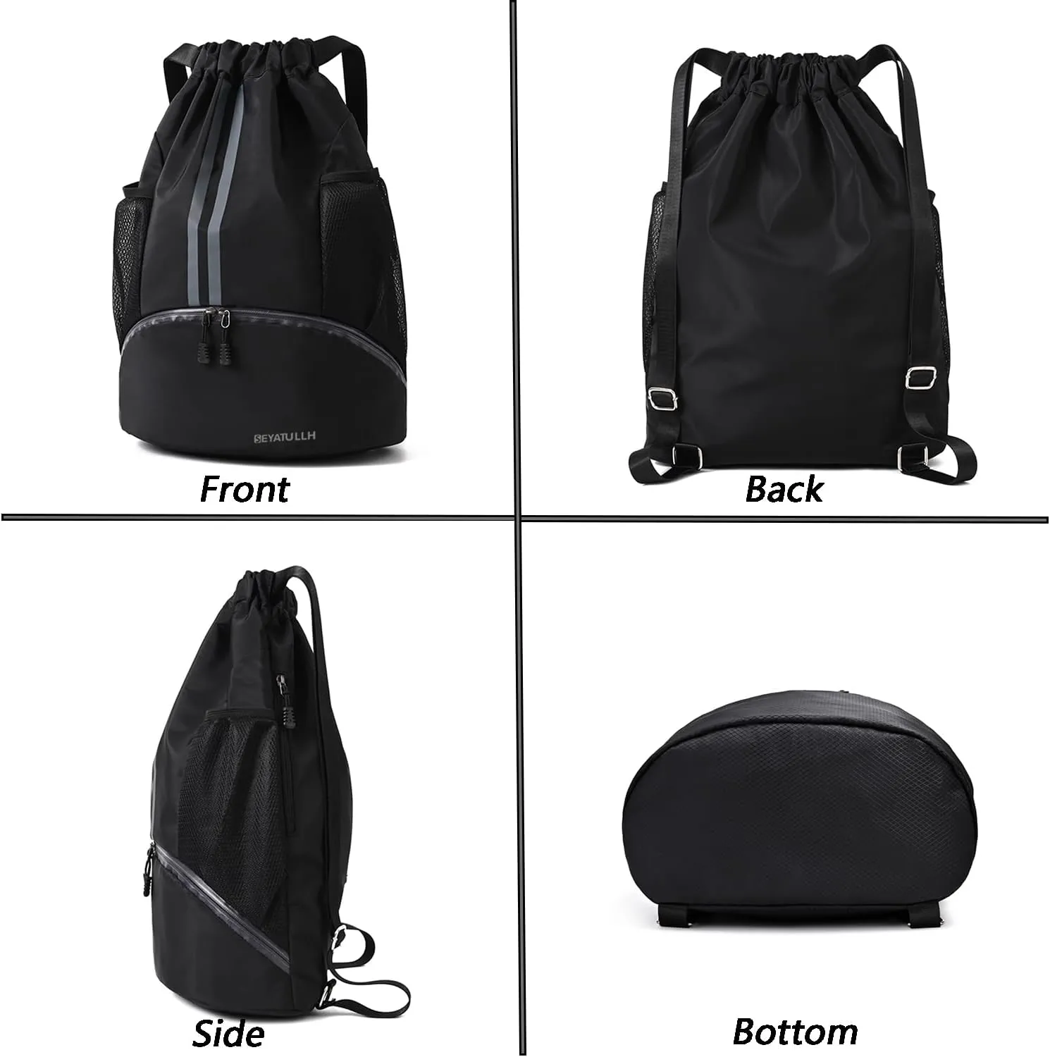 Waterproof Drawstring Gym Backpack with Shoe Compartment & Wet Pocket - 20L Lightweight Sports Bag for Men/Women,Soccer,Basketball,Swimming,Beach,Travel(Black1)