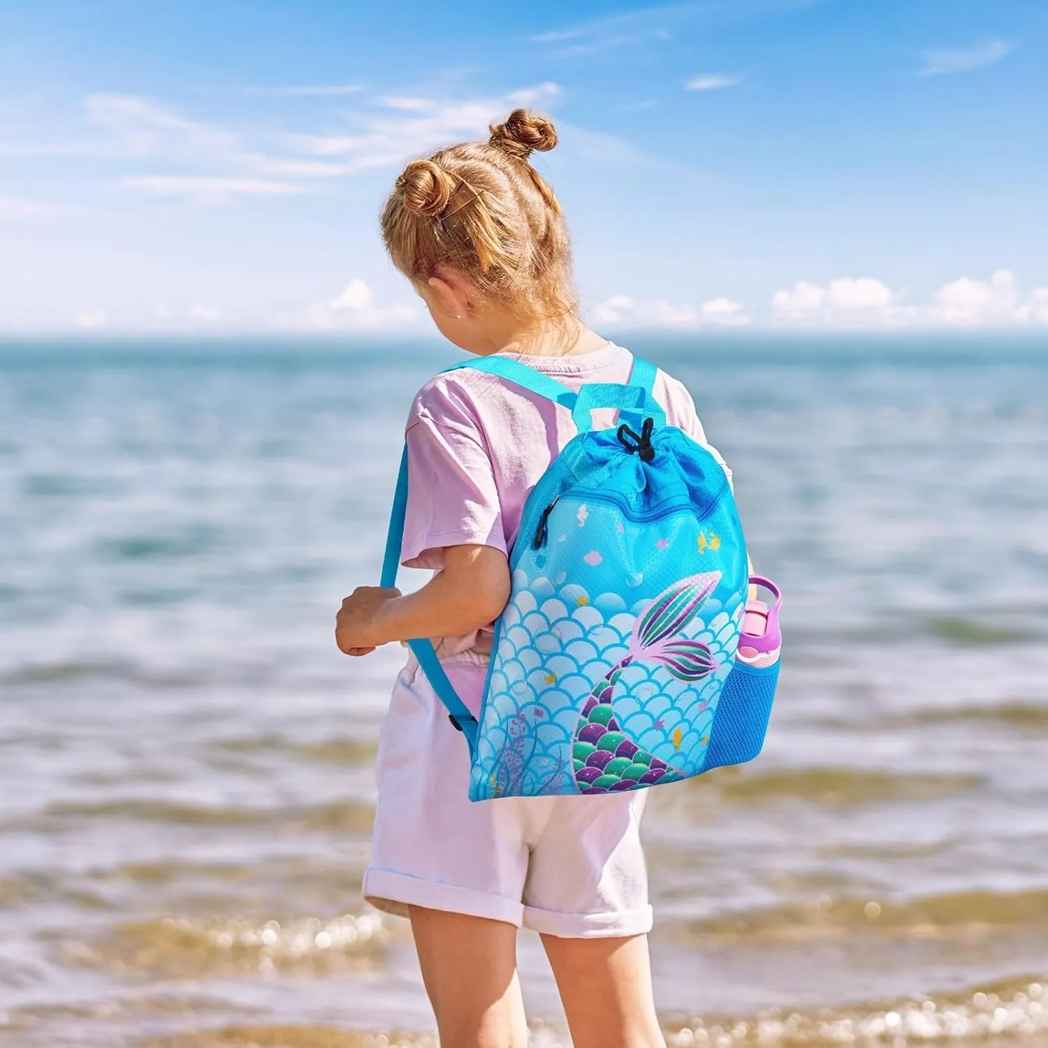 WAWSAM Gym Drawstring Backpack String Bag - 15” x 17” Sports Gym Bag for Kids Waterproof Swimming Beach Shopping Yoga Bag