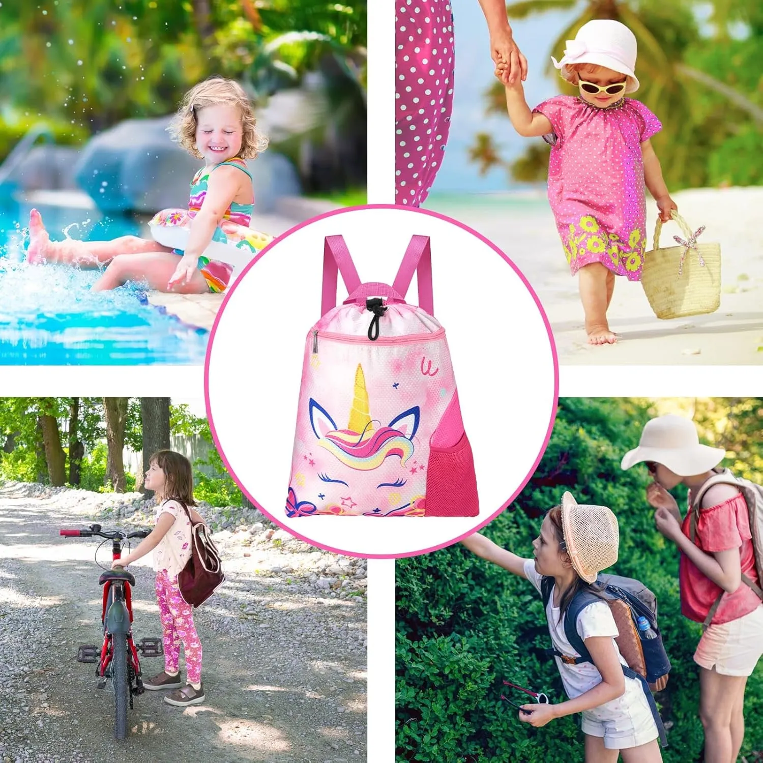 WAWSAM Gym Drawstring Backpack String Bag - 15” x 17” Sports Gym Bag for Kids Waterproof Swimming Beach Shopping Yoga Bag