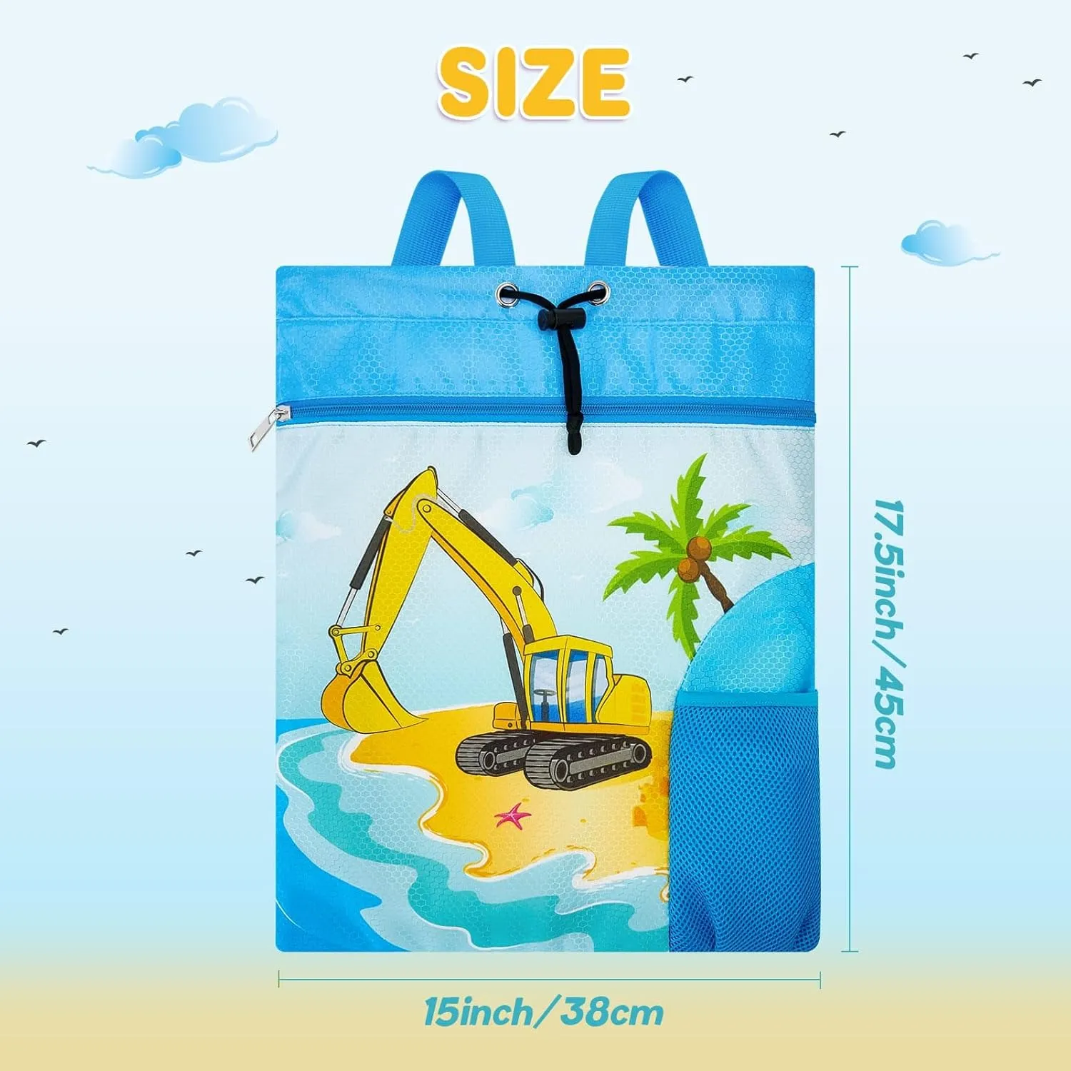 WAWSAM Gym Drawstring Backpack String Bag - 15” x 17” Sports Gym Bag for Kids Waterproof Swimming Beach Shopping Yoga Bag
