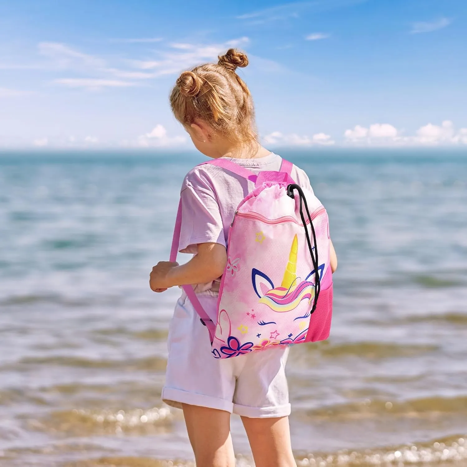 WAWSAM Gym Drawstring Backpack String Bag - 15” x 17” Sports Gym Bag for Kids Waterproof Swimming Beach Shopping Yoga Bag