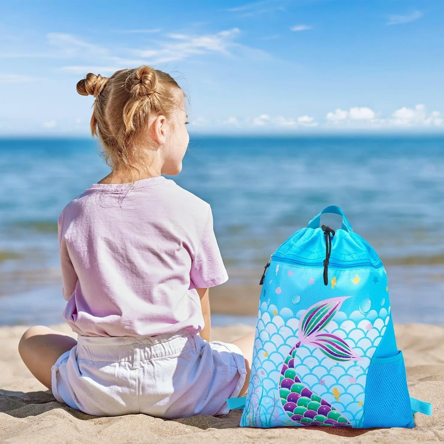 WAWSAM Gym Drawstring Backpack String Bag - 15” x 17” Sports Gym Bag for Kids Waterproof Swimming Beach Shopping Yoga Bag