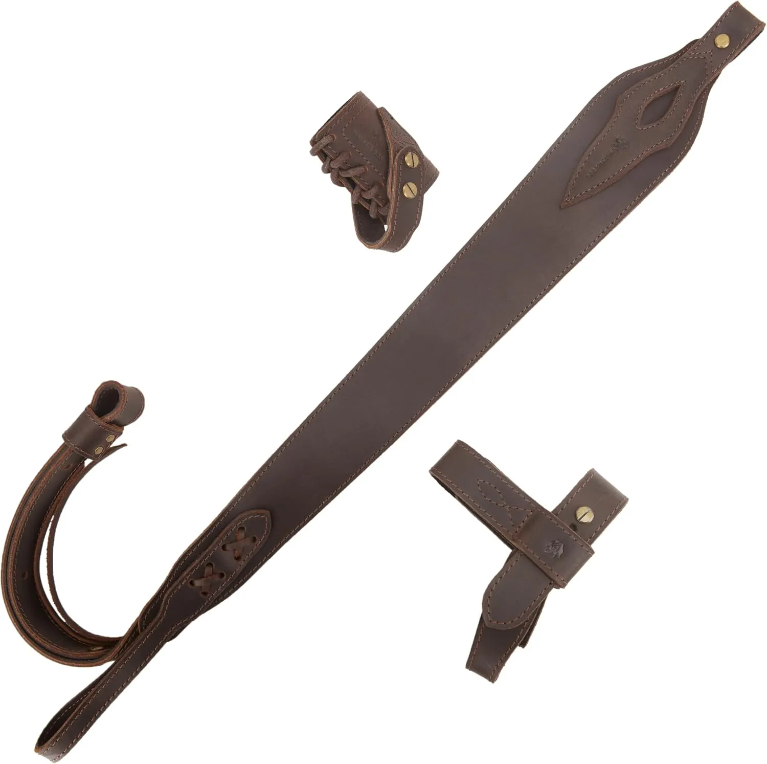WAYNE'S DOG No Drill Leather Rifle Sling with Stock Harness and Barrel Mount Universal fit Lever Action Rifles, Crescent Shape Stock