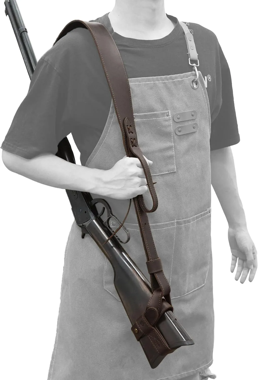 WAYNE'S DOG No Drill Leather Rifle Sling with Stock Harness and Barrel Mount Universal fit Lever Action Rifles, Crescent Shape Stock