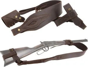 WAYNE'S DOG No Drill Leather Rifle Sling with Stock Harness and Barrel Mount Universal fit Lever Action Rifles, Crescent Shape Stock