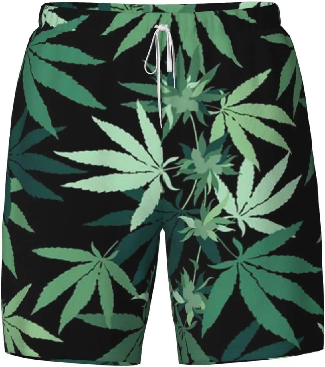 Weed Marijuana Leaf Men's Double Layer Swim Trunks Beach Shorts with Compression Liner Swimwear