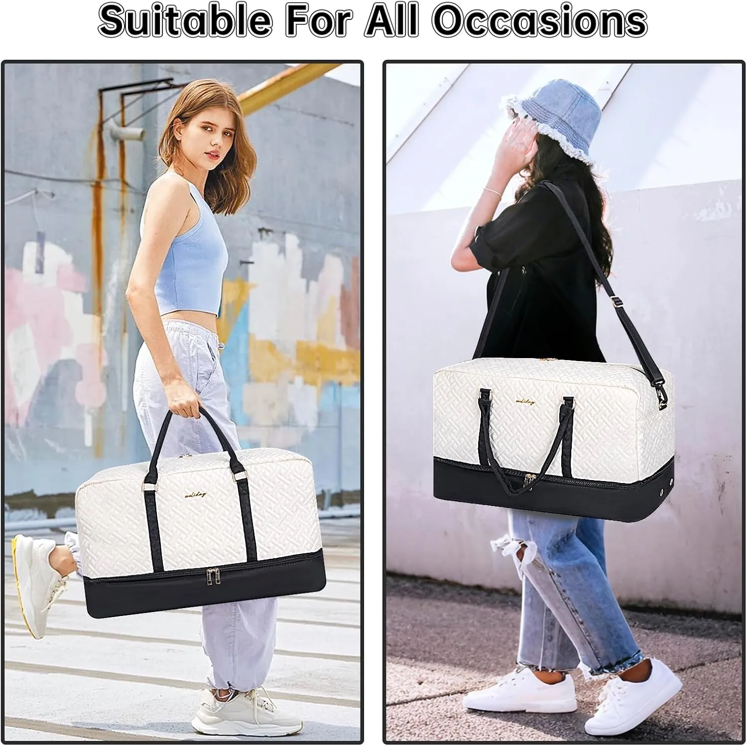 Weekender Bag for Women, 5 Pcs Set Carry on Overnight Bag, 23" Travel Duffel Bag with Waterproof Shoe Compartment
