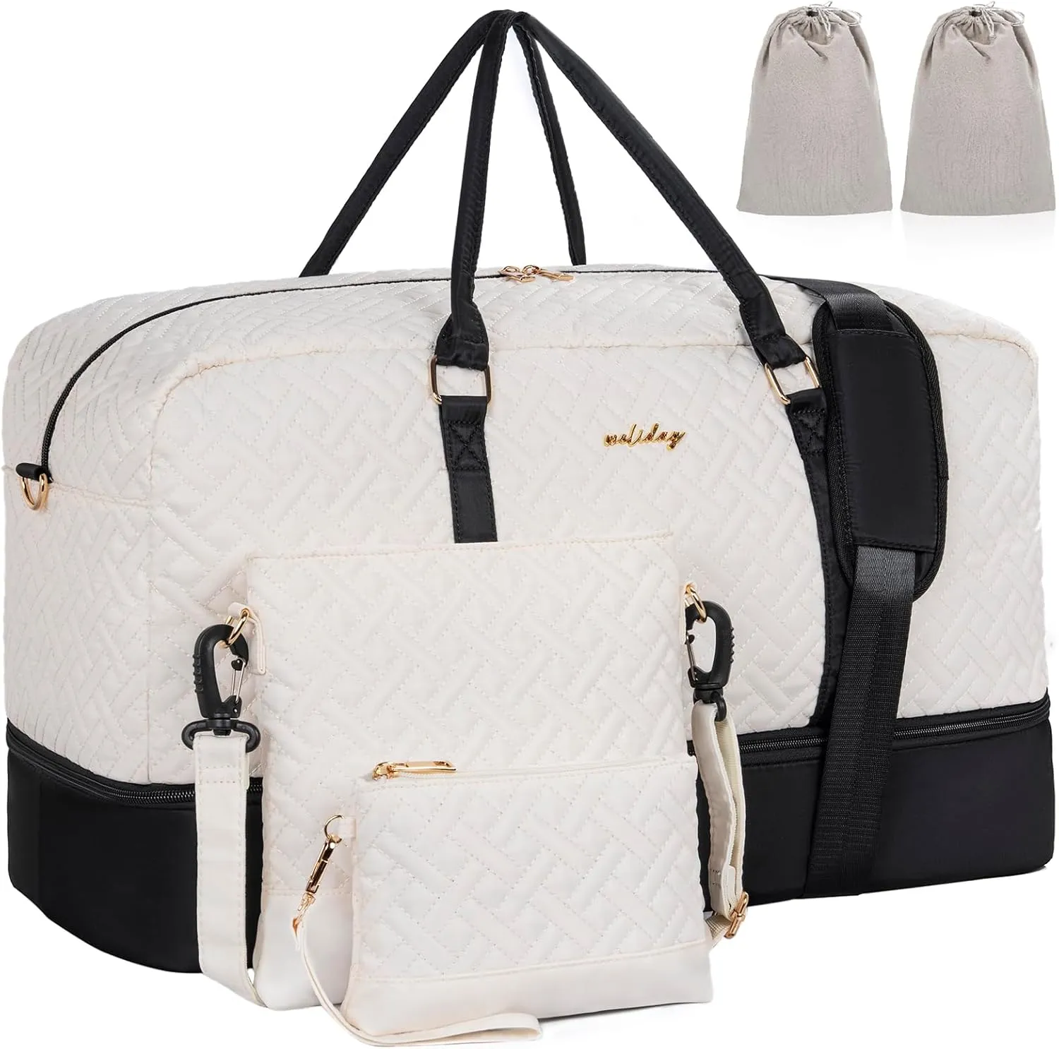 Weekender Bag for Women, 5 Pcs Set Carry on Overnight Bag, 23" Travel Duffel Bag with Waterproof Shoe Compartment