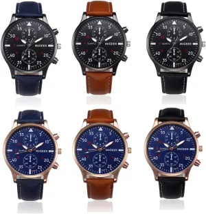 Weicam Men Retro Leather Strap Watch Analog Quartz Wrist Watches Wholesale 6pc