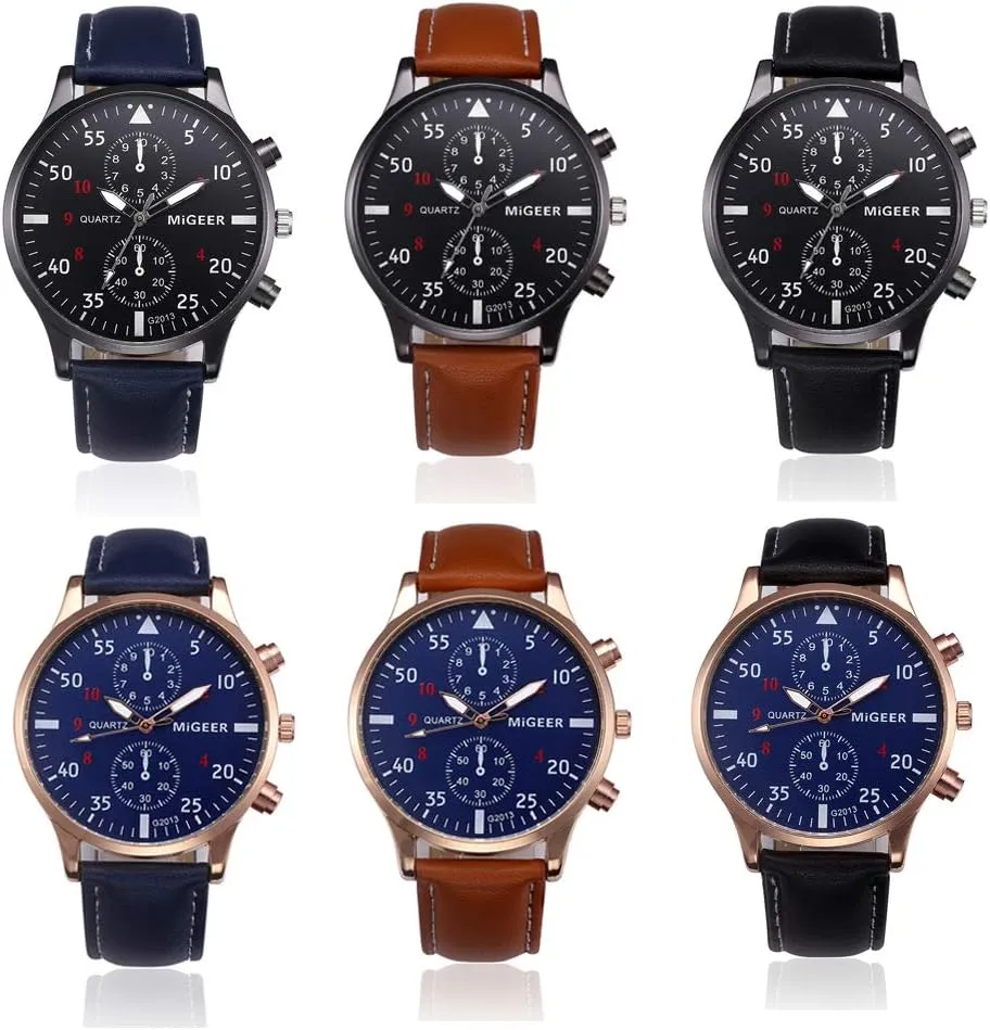 Weicam Men Retro Leather Strap Watch Analog Quartz Wrist Watches Wholesale 6pc