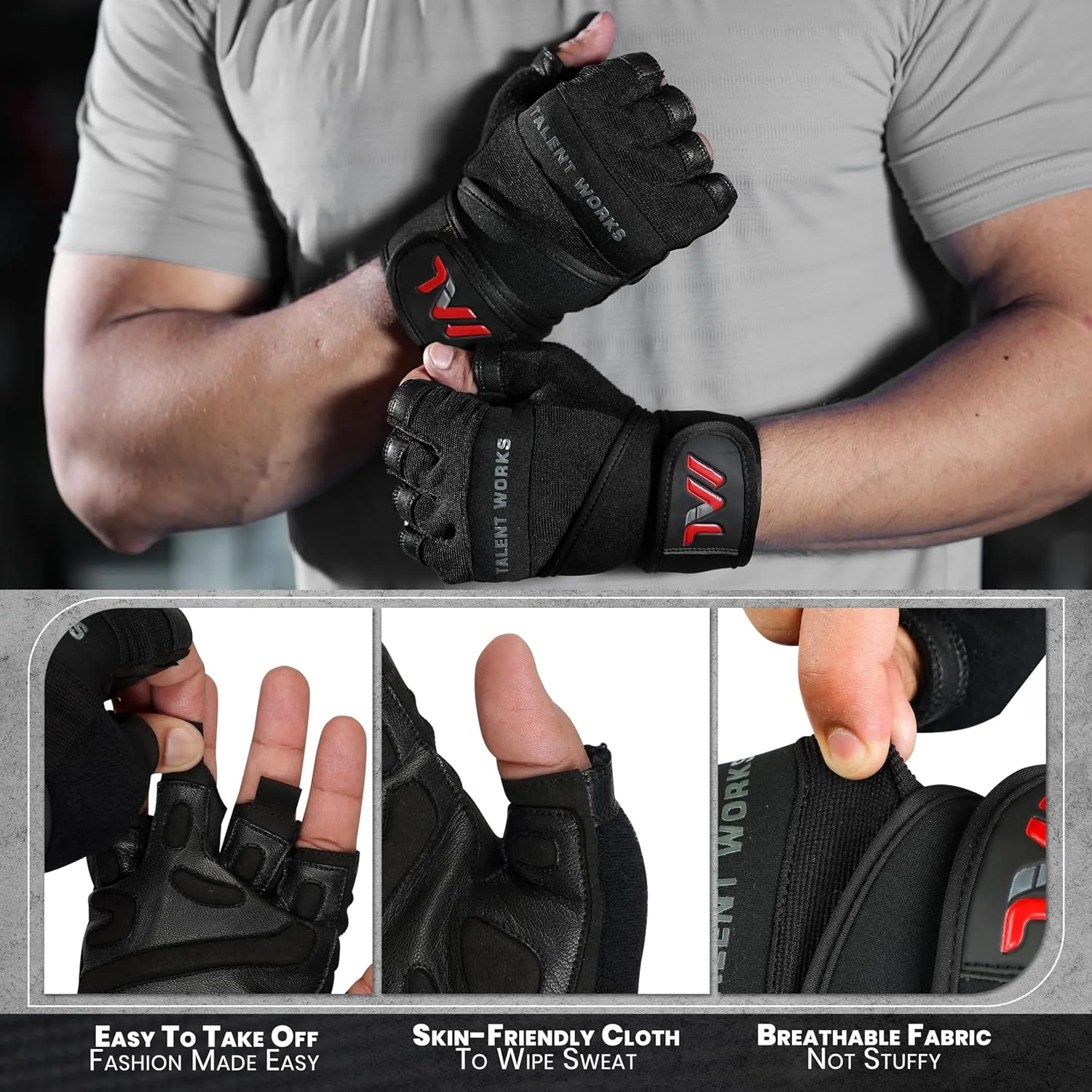 Weight Lifting Gloves with Wrist Wrap Support – Full Protection, Anti-Slip Grip, Padded Gym Gloves for Men Women – Ideal for Weightlifting, Cross Training, Pull-Ups, Fitness