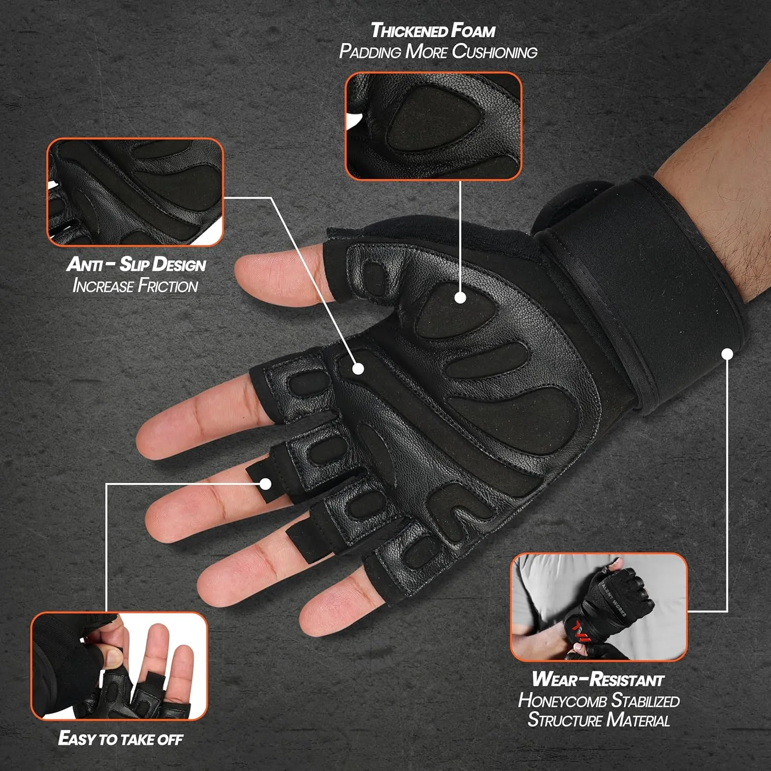 Weight Lifting Gloves with Wrist Wrap Support – Full Protection, Anti-Slip Grip, Padded Gym Gloves for Men Women – Ideal for Weightlifting, Cross Training, Pull-Ups, Fitness