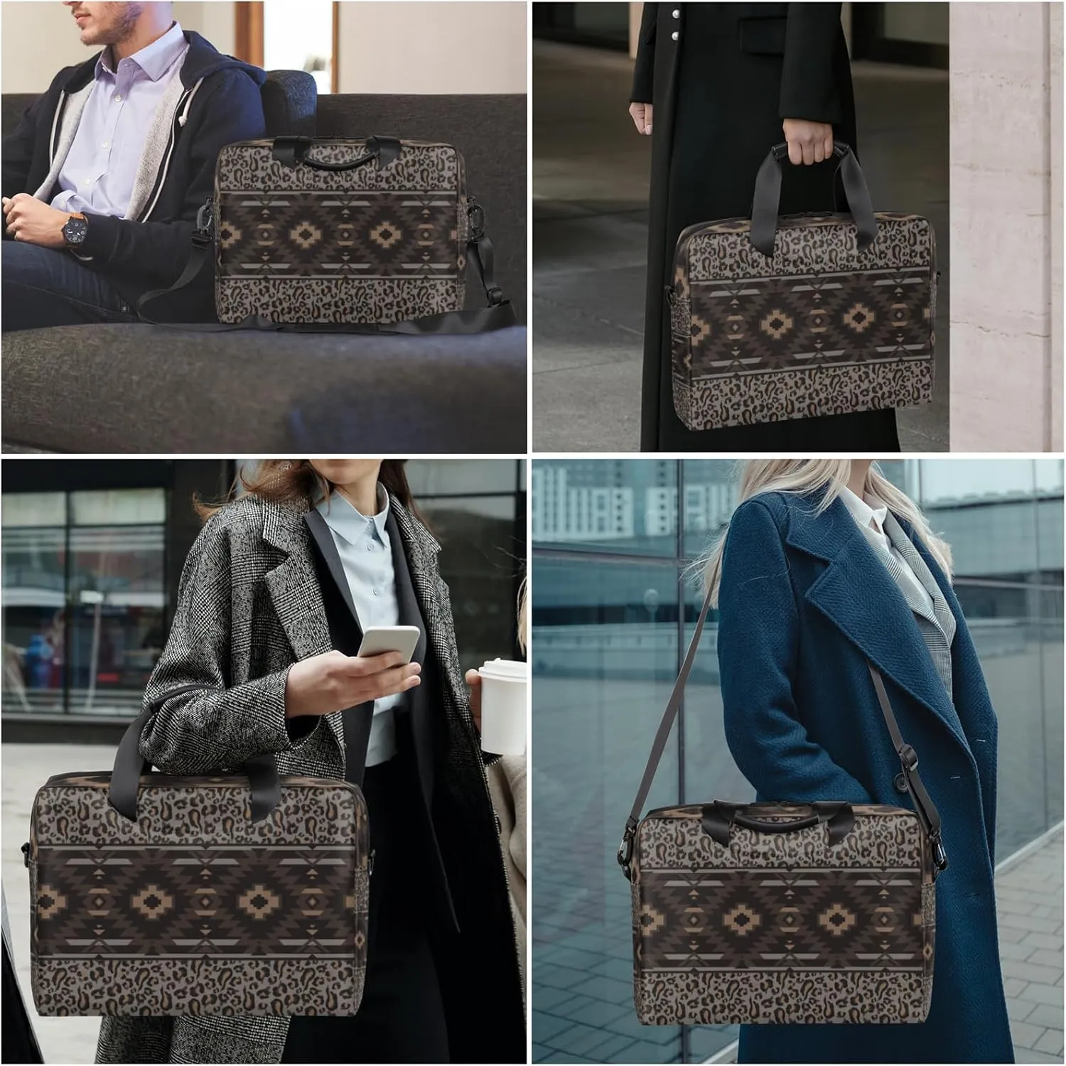 Western Boho Aztec Laptop Sleeve Case 14 15 15.6 inch, Western Boho Aztec Laptop Briefcase Shoulder Bag Waterproof Travel Computer Cover Carrying Bags