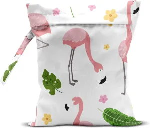 Wet Dry Bag, Wet Bag for Swimsuit, Travel, Beach, Pool, Diapers, Dirty Yoga Gym Clothes, Makeup Bag, Pink Flamingos Summer Vacation Essentials