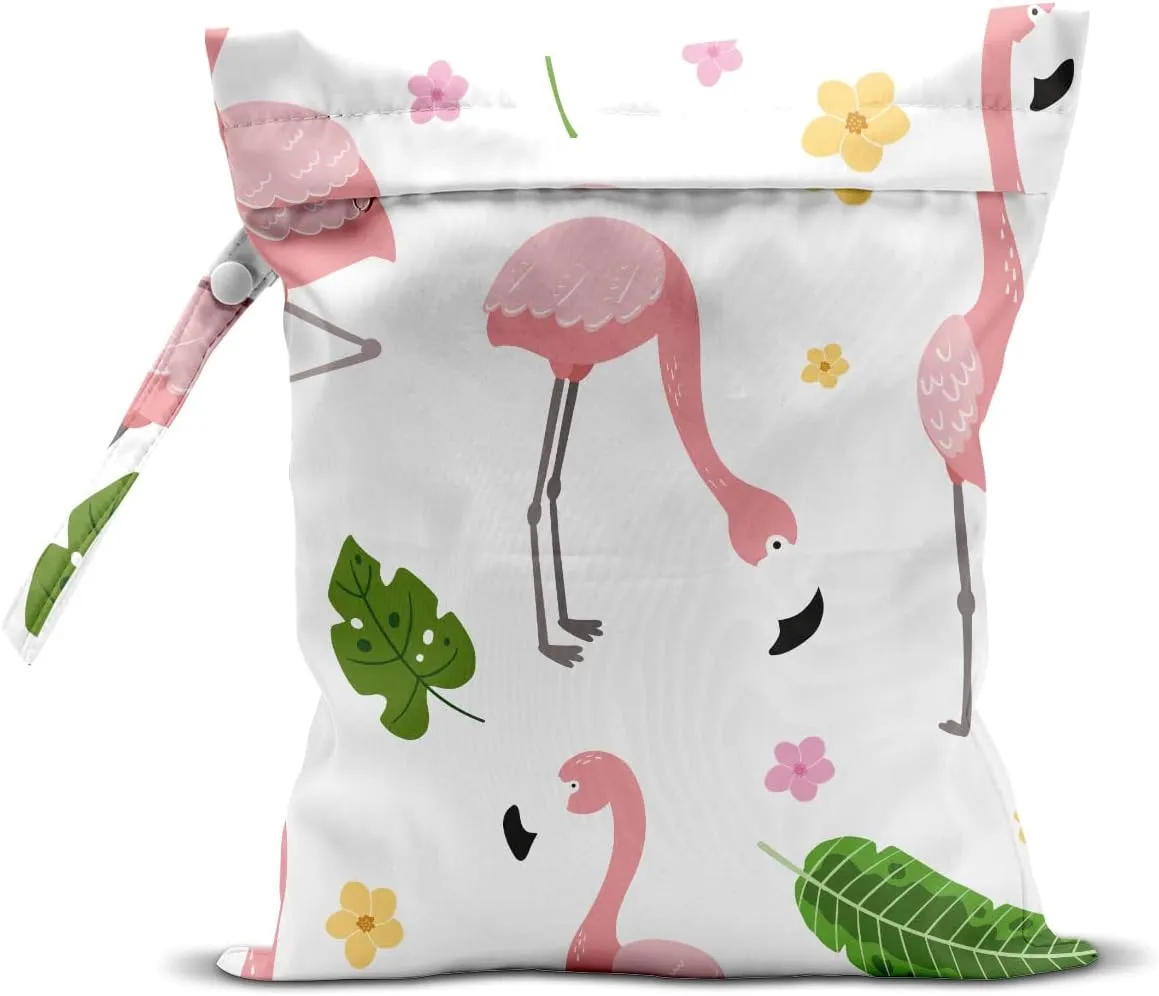 Wet Dry Bag, Wet Bag for Swimsuit, Travel, Beach, Pool, Diapers, Dirty Yoga Gym Clothes, Makeup Bag, Pink Flamingos Summer Vacation Essentials