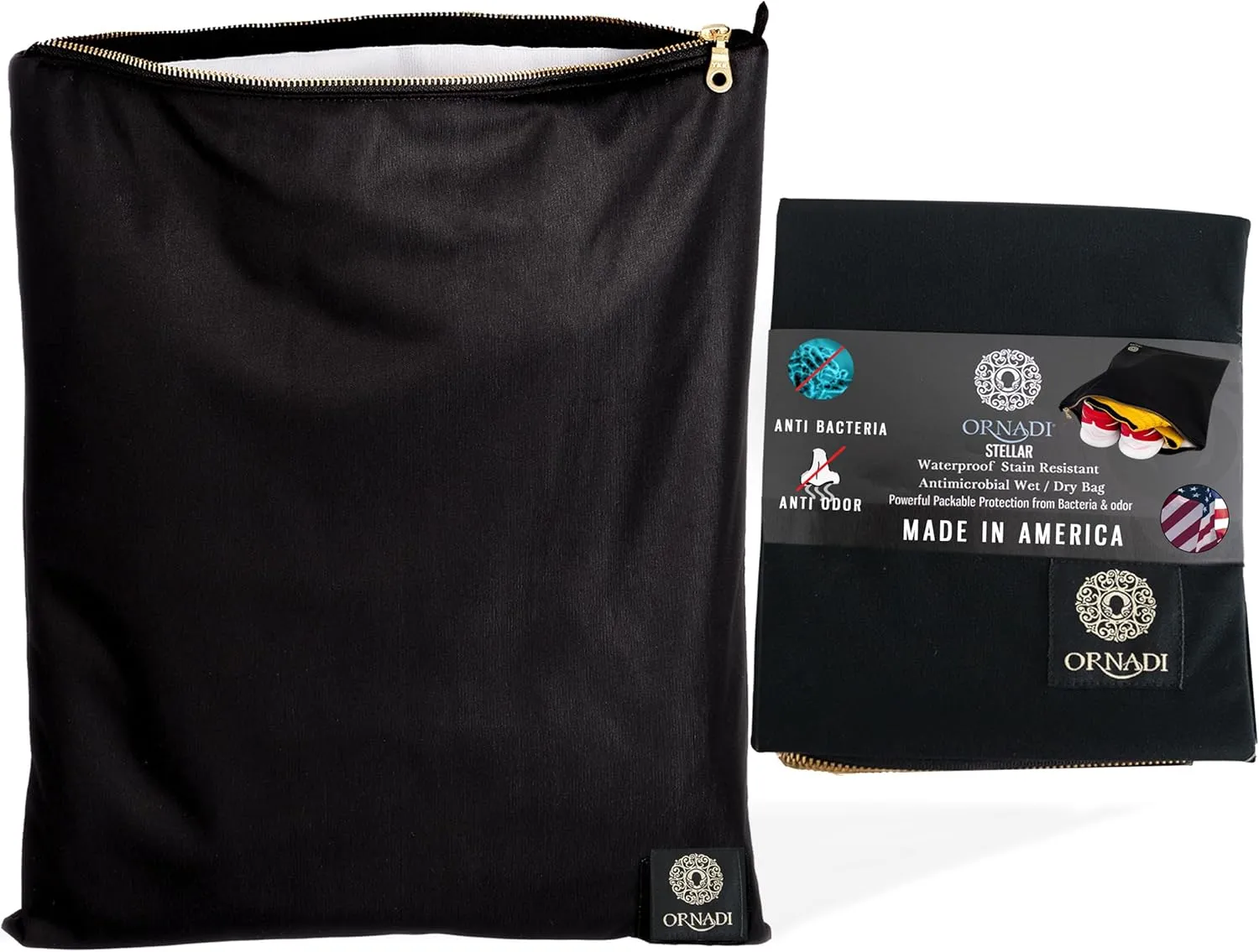 Wet Gym Clothes Bag Waterproof Antimicrobial Sack Inhibits Bacteria & Odor from Dirty Laundry, Swimsuits, Sweaty Shoes for Smell Proof Travel 14 X 17.5" Made in USA by Ornadi