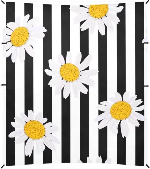 White Daisy Black Stripes Beach Tent Camping Sun Shelters Portable Outdoor Canopy Sun Shade for Camping Trips Fishing Backyard Fun or Picnics Easy Setup with Carrying Bag
