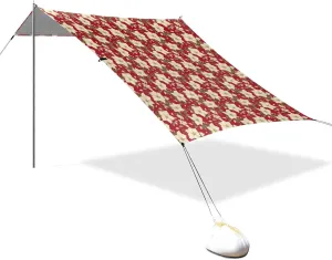 White Florals Red Beach Canopy UPF50 Waterproof Shade Sun Shelter with Carrying Bag for Camping, Picnics, Backyard