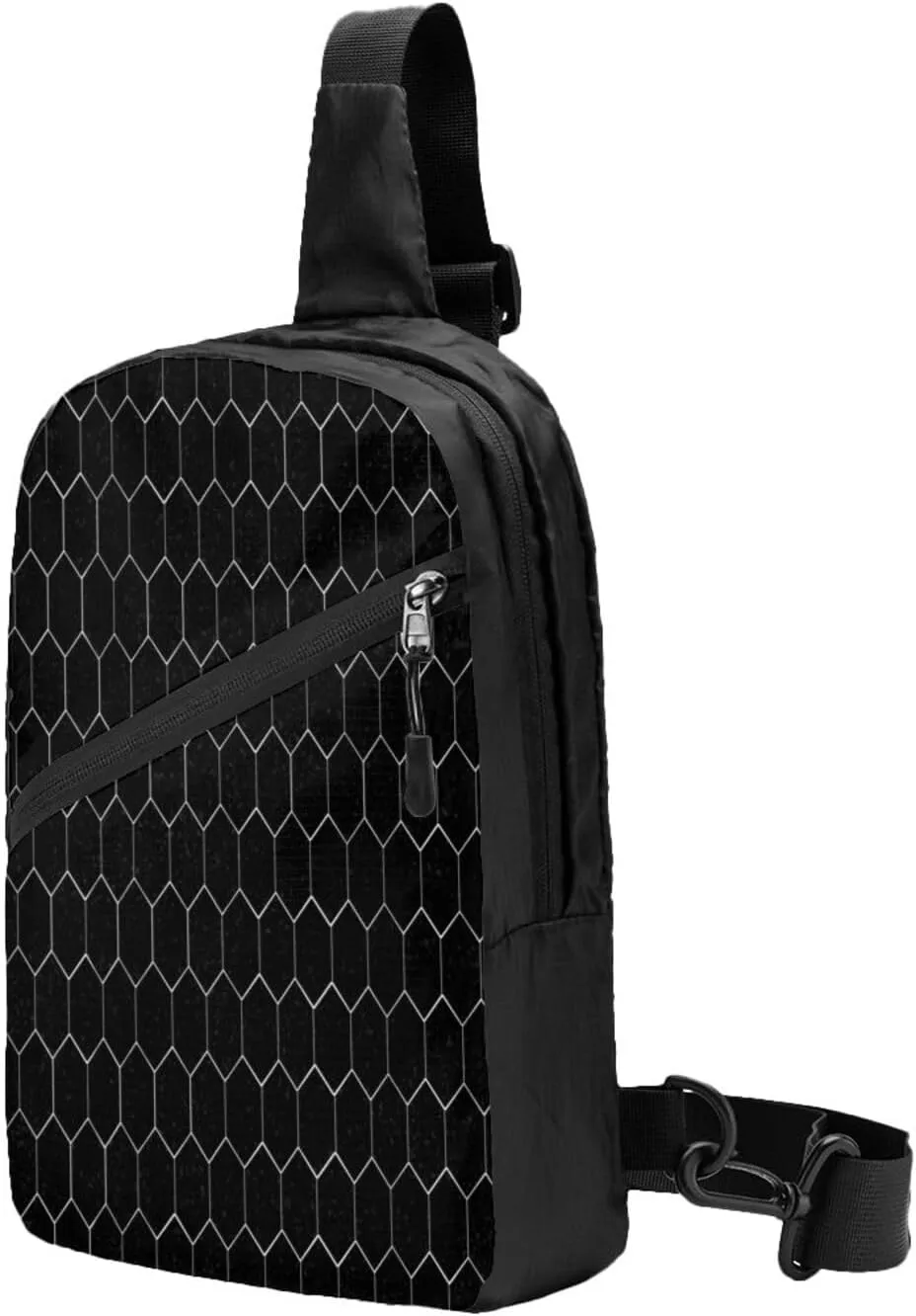 White Hexagonal Sling Bag for Men Women, Small Crossbody Sling Backpack Shoulder Chest Bag, Anti Theft Travel Hiking Sports