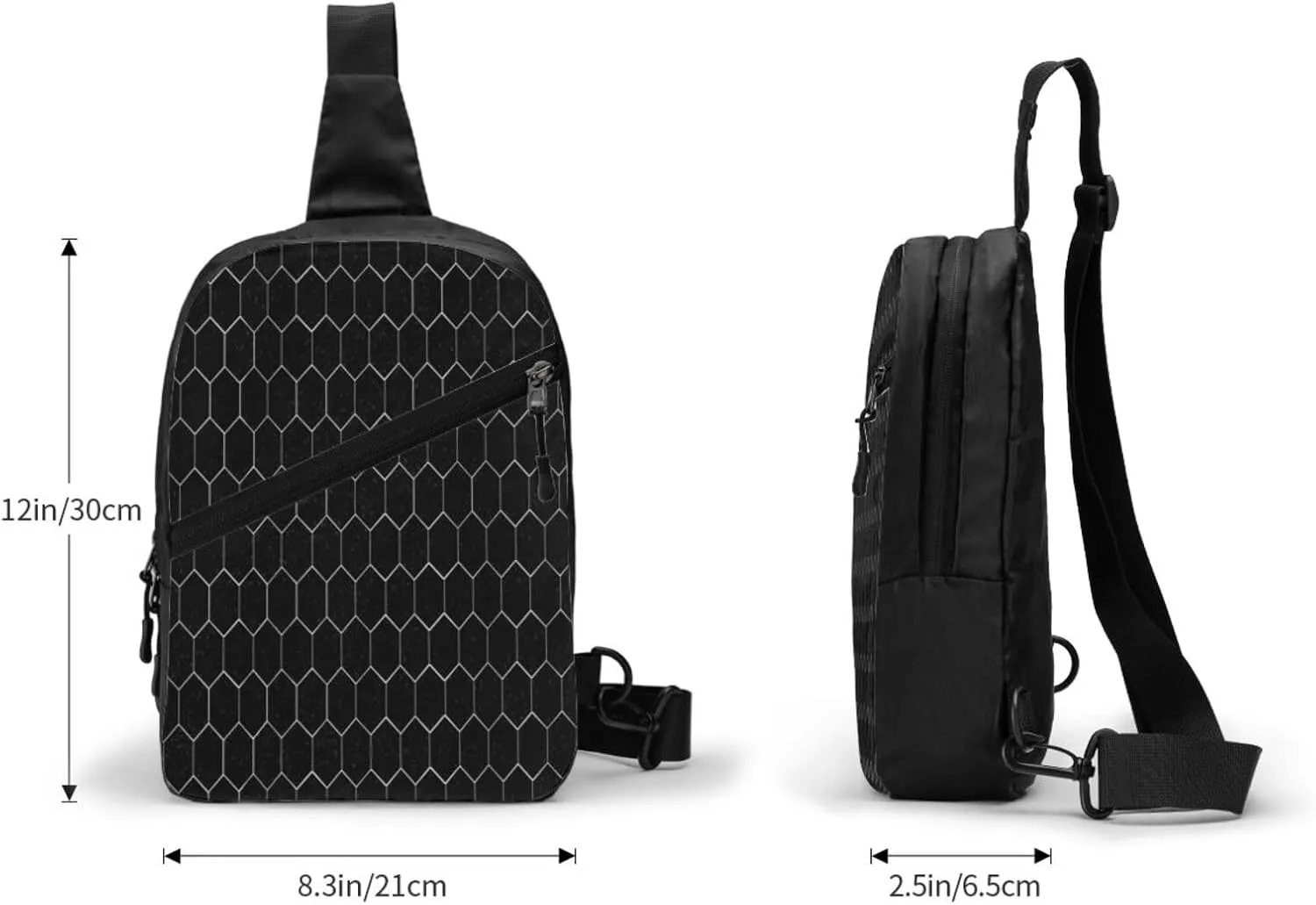 White Hexagonal Sling Bag for Men Women, Small Crossbody Sling Backpack Shoulder Chest Bag, Anti Theft Travel Hiking Sports