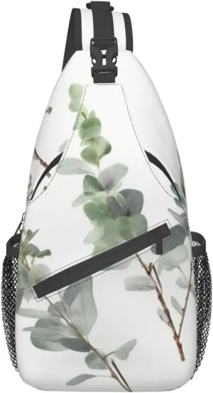 White Natural Greenery Twig pint Unisex Chest Bags Crossbody Sling Backpack Lightweight Daypack for Travel Hiking