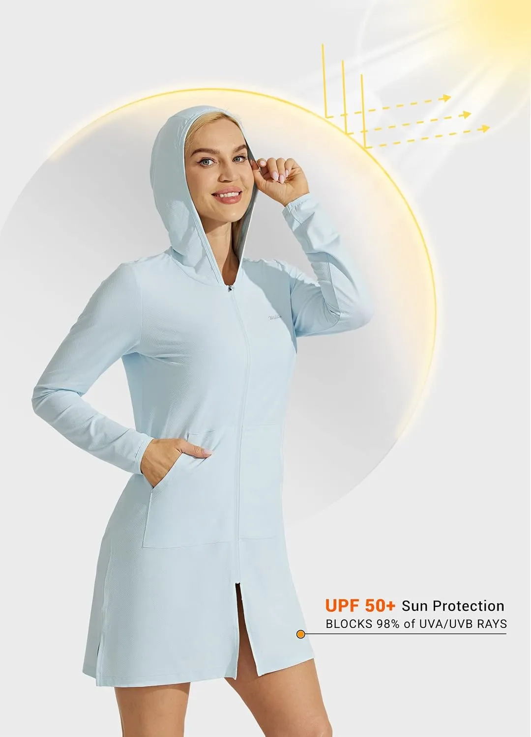 Willit UPF 50  Women's Swim Cover Up Sun Protection Beach Swimwear Bathing Suit Long Hoodie Jacket SPF