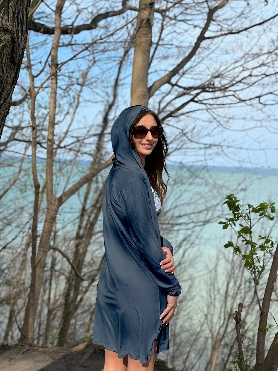 Willit UPF 50  Women's Swim Cover Up Sun Protection Beach Swimwear Bathing Suit Long Hoodie Jacket SPF