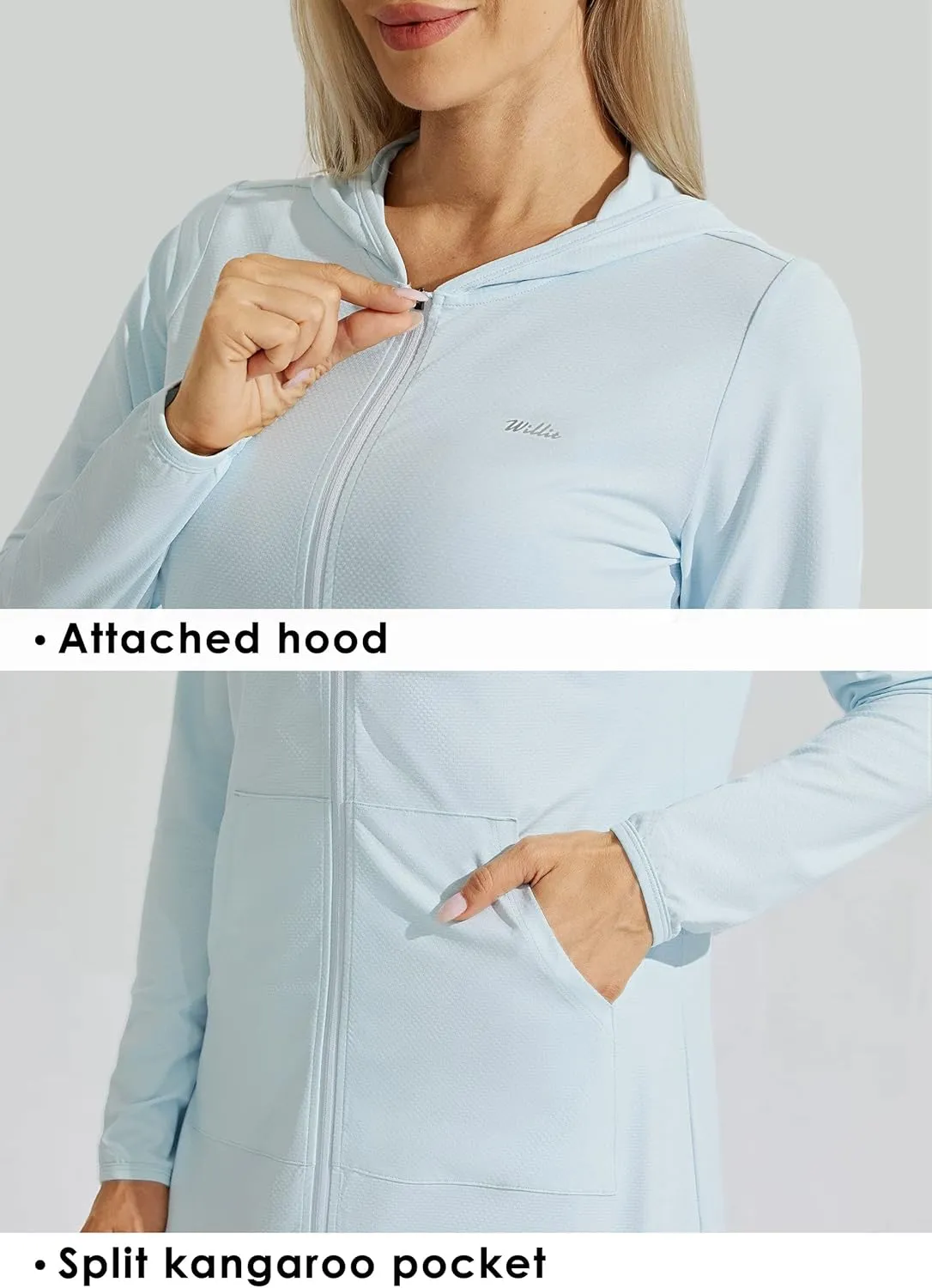 Willit UPF 50  Women's Swim Cover Up Sun Protection Beach Swimwear Bathing Suit Long Hoodie Jacket SPF