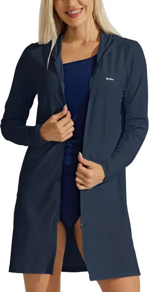 Willit UPF 50  Women's Swim Cover Up Sun Protection Beach Swimwear Bathing Suit Long Hoodie Jacket SPF